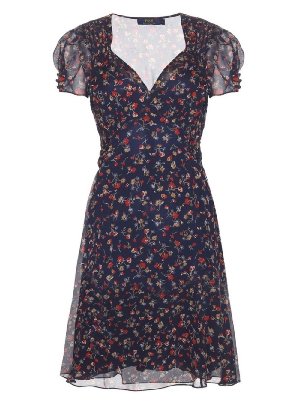 Ralph Lauren Blue Label Floral V-Neck Dress - Navy with Red Floral